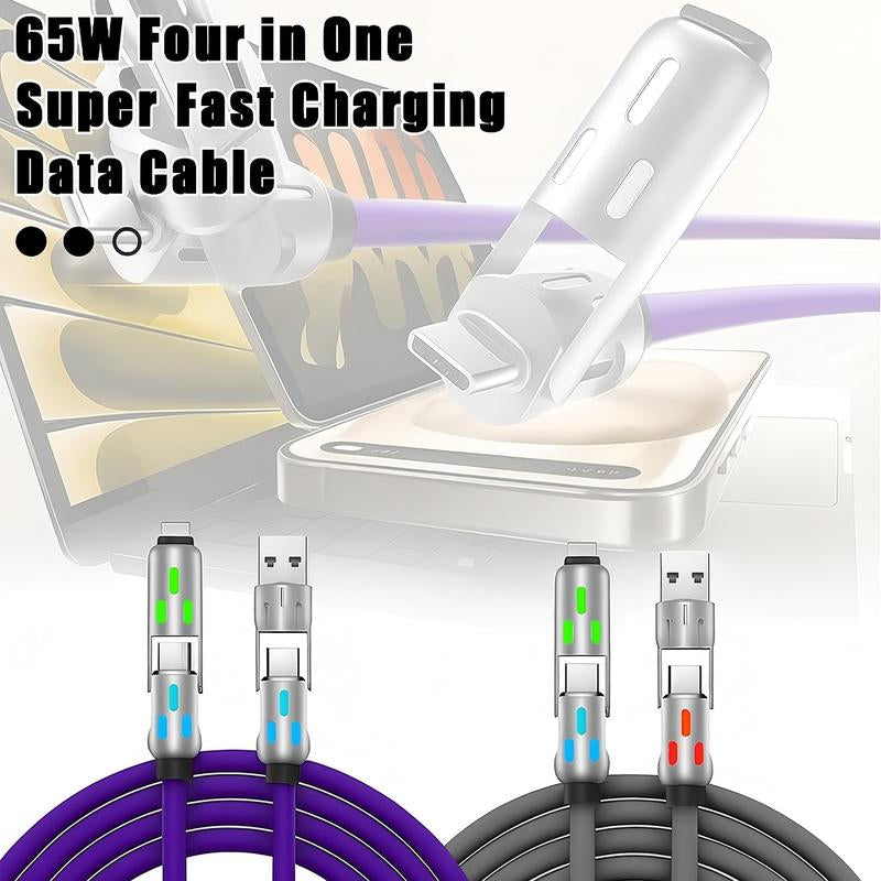[Buy 1 Get 1 Free] 6.6FT 4-In-1 USB-C Cable PD Fast Charging Data Sync USB-A Type-C Lightning Aluminum Compatible Cellphone Smartphone Electronic Charger